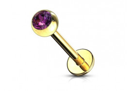 Piercing labret plaqué or et strass violet