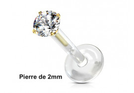 Piercing labret bioflex rond 2mm plaqué or