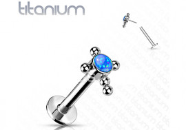 Piercing Labret croix opale bleue titane Push-In 