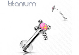 Piercing Labret croix opale rose titane Push-In 