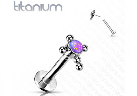 Piercing Labret croix opale violette titane Push-In 