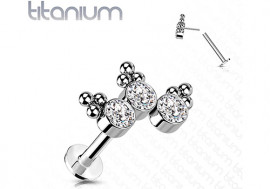 piercing labret titane 3 pierres et bille blanc Push-In