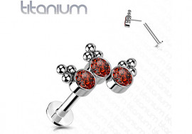 piercing labret titane 3 pierres rouge et bille Push-In