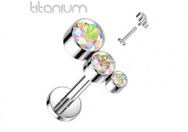 Piercing labret titane 3 strass blancs irisés