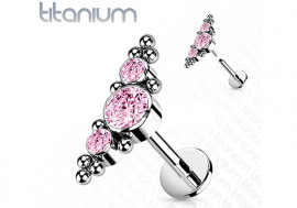 piercing labret titane cluster et bille ROSE Push-In