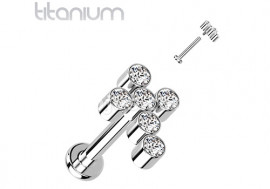 Piercing labret titane croix blanche et strass