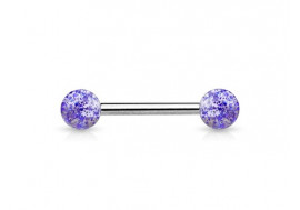 Piercing barbell billes paillettes bleue