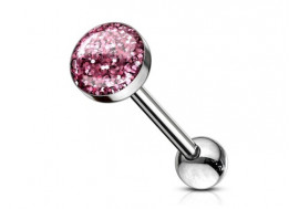 Piercing langue acier paillettes-rose