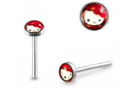 Piercing nez argent massif kitty rouge