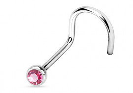 Piercing nez courbé pierre sertie clos rose