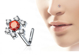 Piercing nez L fleur strass rouge