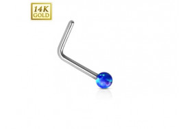 Piercing de nez L or gris 14 carats et opalite bleue