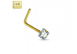 Piercing nez or jaune carré blanc tige en L