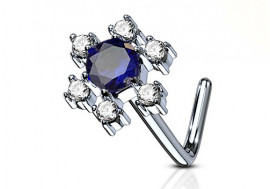 Piercing nez L fleur  strass bleue