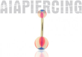 Piercing nombril acrylique carré rose et bleu