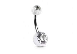 Piercing nombril acrylique transparent pierre blanche