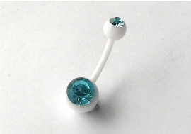 Piercing nombril acrylique tige blanche et strass bleu