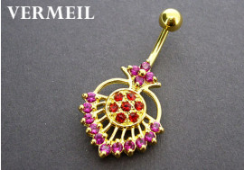 Piercing nombril argent vermeil fleur fushia