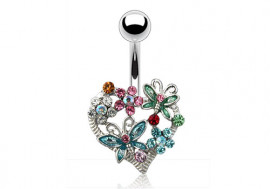 Piercing nombril cœur fleur,et papillon