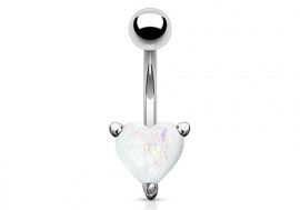 Piercing nombril coeur opalite blanc