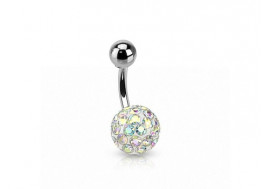 Piercing nombril swarovski une bille blanche irisée