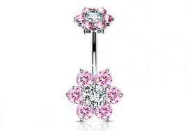 Piercing Nombril Fleur double charme rose