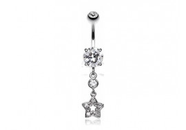 Piercing nombril pendentif étoile avec cristaux blancs