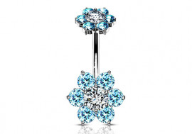 Piercing Nombril Fleur double charme turquoise