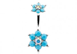 Piercing nombril double fleur et pierre turquoise