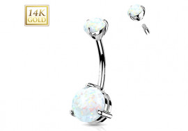 Piercing nombril or blanc 14 carats opale griffée