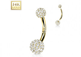 Piercing nombril or jaune 14 carats multi strass