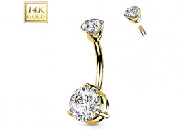 Piercing nombril or jaune 14 carats cristal griffé