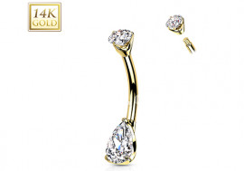 Piercing nombril or jaune 14 carats goutte griffée