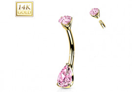 Piercing nombril or jaune 14 carats goutte griffée rose