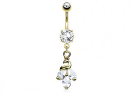 Piercing nombril paon plaqué or 14K