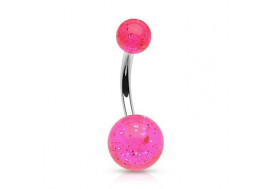 Piercing nombril acrylique paillette rose