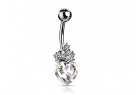 Piercing nombril coeur couronne blanc