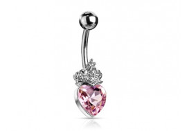 Piercing nombril coeur couronne rose