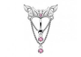 Piercing nombril inversé pendentif pierres roses