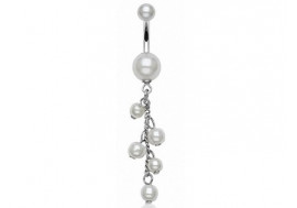Piercing nombril pendentif perles nacrées blanches