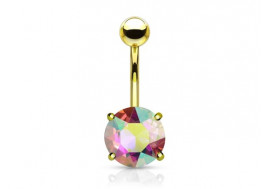 Piercing nombril cristal irisé plaqué or 