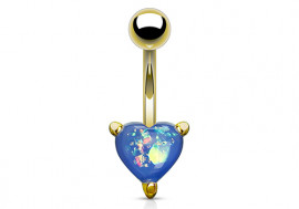 Piercing nombril coeur doré opalite bleue