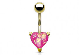 Piercing nombril coeur doré opalite rose