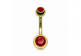 Piercing nombril basique plaqué or rouge