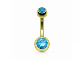 Piercing nombril basique plaqué or turquoise