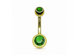 Piercing nombril basique plaqué or vert