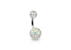 Piercing nombril swarovski blanc irisé