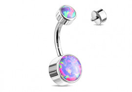 Piercing nombril titane opale cabochon violet