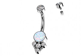 Piercing nombril titane cluster opale blanche