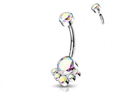 Piercing nombril titane cluster blanc irisé